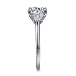 New Gabriel & Co. Nigela - 14K White Gold Round Three Stone Lotus Diamond Engagement Ring