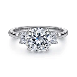 New Gabriel & Co. Nigela - 14K White Gold Round Three Stone Lotus Diamond Engagement Ring