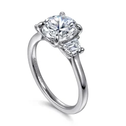 New Gabriel & Co. Nigela - 14K White Gold Round Three Stone Lotus Diamond Engagement Ring