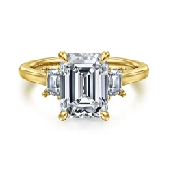 Hot Gabriel & Co. Nigela - 14K Yellow Gold Emerald Cut Three Stone Lotus Diamond Engagement Ring