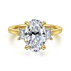 Discount Gabriel & Co. Nigela - 14K Yellow Gold Oval Three Stone Lotus Diamond Engagement Ring