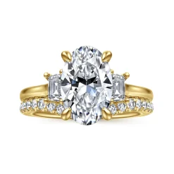 Discount Gabriel & Co. Nigela - 14K Yellow Gold Oval Three Stone Lotus Diamond Engagement Ring