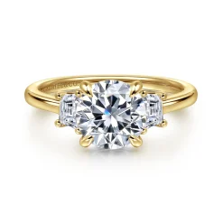 Sale Gabriel & Co. Nigela - 14K Yellow Gold Round Three Stone Lotus Diamond Engagement Ring
