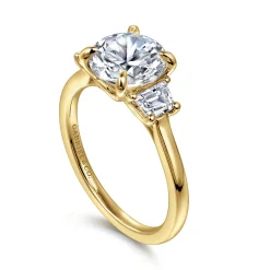 Sale Gabriel & Co. Nigela - 14K Yellow Gold Round Three Stone Lotus Diamond Engagement Ring