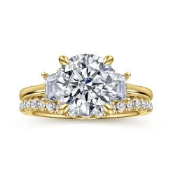 Clearance Gabriel & Co. Nigela - 14K Yellow Gold Round Three Stone Lotus Diamond Engagement Ring