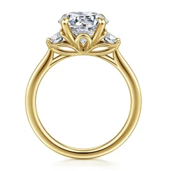 Clearance Gabriel & Co. Nigela - 14K Yellow Gold Round Three Stone Lotus Diamond Engagement Ring