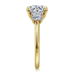 Clearance Gabriel & Co. Nigela - 14K Yellow Gold Round Three Stone Lotus Diamond Engagement Ring