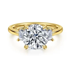 Clearance Gabriel & Co. Nigela - 14K Yellow Gold Round Three Stone Lotus Diamond Engagement Ring
