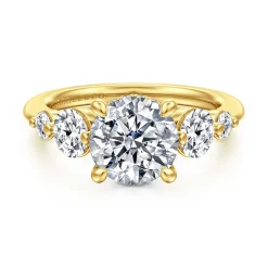 Discount Gabriel & Co. Nilla - 14K Yellow Gold Round Three Stone Diamond Engagement Ring