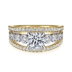 Discount Gabriel & Co. Noble - 14K White-Yellow Gold Round Split Shank Diamond Engagement Ring