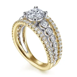 Discount Gabriel & Co. Noble - 14K White-Yellow Gold Round Split Shank Diamond Engagement Ring