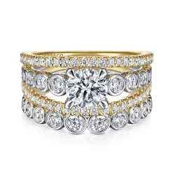 Discount Gabriel & Co. Noble - 14K White-Yellow Gold Round Split Shank Diamond Engagement Ring