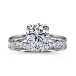 New Gabriel & Co. Nola - 14K White Gold Round Lotus Diamond Engagement Ring