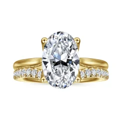 Discount Gabriel & Co. Nola - 14K Yellow Gold Oval Lotus Diamond Engagement Ring
