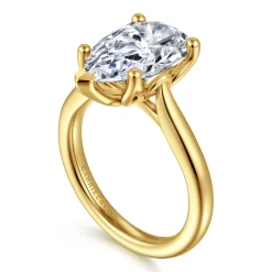 New Gabriel & Co. Nola - 14K Yellow Gold Pear Shape Lotus Diamond Engagement Ring