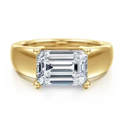 Best Gabriel & Co. Novara - 14K Yellow Gold Emerald Cut East West Wide Band Solitaire Diamond Engagement Ring
