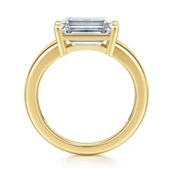 Best Gabriel & Co. Novara - 14K Yellow Gold Emerald Cut East West Wide Band Solitaire Diamond Engagement Ring