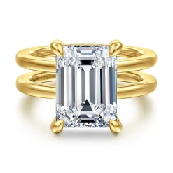 Sale Gabriel & Co. Oksana - 14K Yellow Gold Split Shank Emerald Cut Diamond Engagement Ring