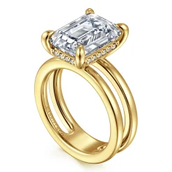 Sale Gabriel & Co. Oksana - 14K Yellow Gold Split Shank Emerald Cut Diamond Engagement Ring