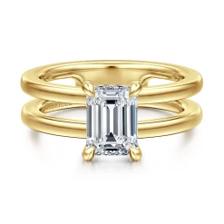 Clearance Gabriel & Co. Oksana - 14K Yellow Gold Split Shank Emerald Cut Diamond Engagement Ring