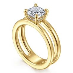 Best Gabriel & Co. Oksana - 14K Yellow Gold Split Shank Cushion Cut Diamond Engagement Ring