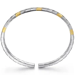 Hot Gabriel & Co. Open Cuff Bangle Herringbone 925 Sterling Silver and 14K Yellow Gold 7mm