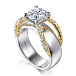 Clearance Gabriel & Co. Orleans - 14K White-Yellow Gold Round Diamond Engagement Ring