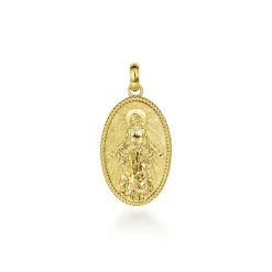 Sale Gabriel & Co. Oval 14K Yellow Gold Virgin Mary Pendant with Twisted Rope Frame