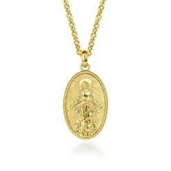 Sale Gabriel & Co. Oval 14K Yellow Gold Virgin Mary Pendant with Twisted Rope Frame