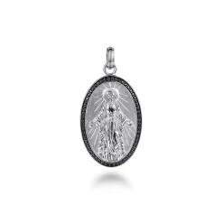 Online Gabriel & Co. Oval 925 Sterling Silver Virgin Mary Pendant with Black Spinel Frame