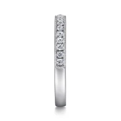 Clearance Gabriel & Co. Padua - 14K White Gold Micro Pave Channel Diamond Wedding Band with Milgrain - 0.25 ct
