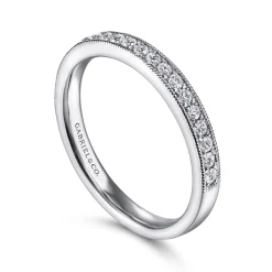 Clearance Gabriel & Co. Padua - 14K White Gold Micro Pave Channel Diamond Wedding Band with Milgrain - 0.25 ct