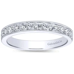 Online Gabriel & Co. Padua - 14K White Gold Micro Pave Channel Diamond Wedding Band with Milgrain - 0.5 ct