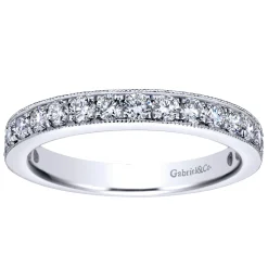 Best Gabriel & Co. Padua - 14K White Gold Micro Pave Set Diamond Wedding Band with Milgrain - 0.75 ct
