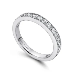 Best Gabriel & Co. Padua - 14K White Gold Micro Pave Set Diamond Wedding Band with Milgrain - 0.75 ct