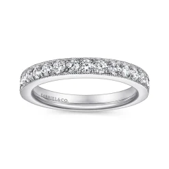 Best Gabriel & Co. Padua - 14K White Gold Micro Pave Set Diamond Wedding Band with Milgrain - 0.75 ct