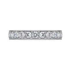 Clearance Gabriel & Co. Padua - 14K White Gold Micro Pave Set Diamond Wedding Band with Milgrain - 1 ct