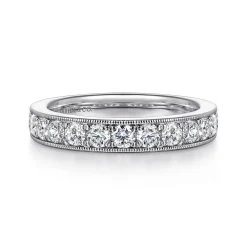 Clearance Gabriel & Co. Padua - 14K White Gold Micro Pave Set Diamond Wedding Band with Milgrain - 1 ct