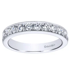 Clearance Gabriel & Co. Padua - 14K White Gold Micro Pave Set Diamond Wedding Band with Milgrain - 1 ct