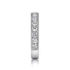 Clearance Gabriel & Co. Padua - 14K White Gold Micro Pave Set Diamond Wedding Band with Milgrain - 1 ct