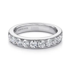 Gabriel & Co. Padua - 14K White Gold Micro Pave Set Diamond Wedding Band with Milgrain - 1.5 ct