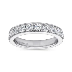 Gabriel & Co. Padua - 14K White Gold Micro Pave Set Diamond Wedding Band with Milgrain - 1.5 ct