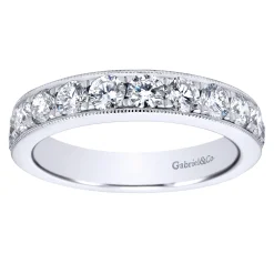 Gabriel & Co. Padua - 14K White Gold Micro Pave Set Diamond Wedding Band with Milgrain - 1.5 ct