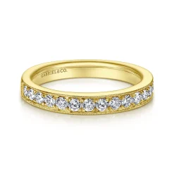 Sale Gabriel & Co. Padua - 14K Yellow Gold Micro Pave Channel Diamond Wedding Band with Milgrain - 0.5 ct