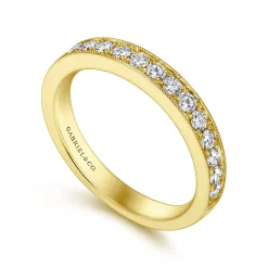 Sale Gabriel & Co. Padua - 14K Yellow Gold Micro Pave Channel Diamond Wedding Band with Milgrain - 0.5 ct