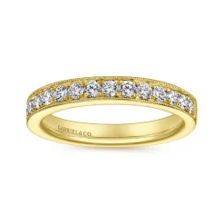 Sale Gabriel & Co. Padua - 14K Yellow Gold Micro Pave Channel Diamond Wedding Band with Milgrain - 0.5 ct