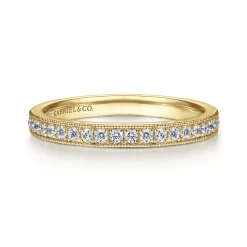 Best Gabriel & Co. Padua - 14K Yellow Gold Micro Pave Channel Diamond Wedding Band with Milgrain - 0.25 ct