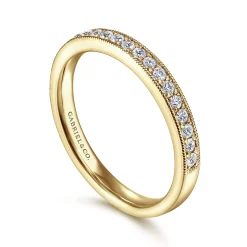Best Gabriel & Co. Padua - 14K Yellow Gold Micro Pave Channel Diamond Wedding Band with Milgrain - 0.25 ct