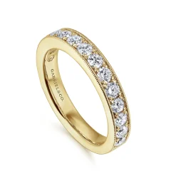 Best Gabriel & Co. Padua - 14K Yellow Gold Micro Pave Set Diamond Wedding Band with Milgrain - 1 ct