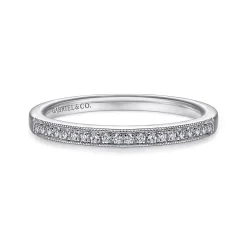 Sale Gabriel & Co. Padua - Vintage Inspired 14K White Gold Micro Pave Set Diamond Wedding Band - 0.1 ct